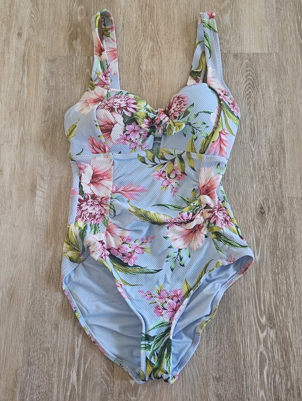 Women's size small Sol Borne 1 piece tummy control ruched swimsuit light blue